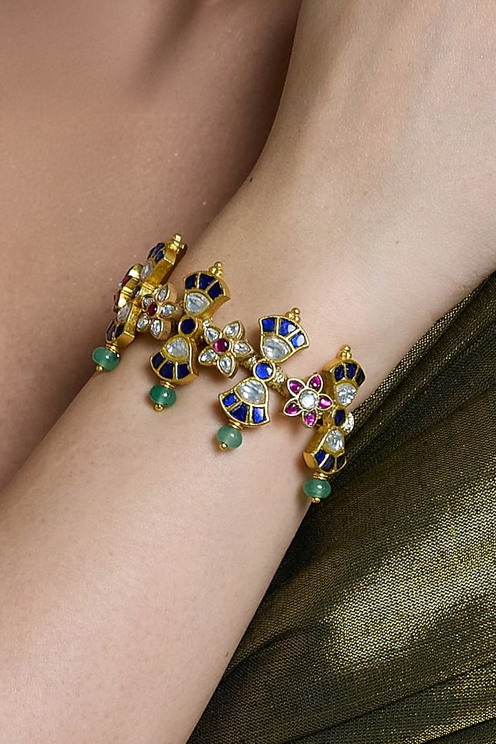 Yellow Gold Finish Baroque Pearl Adjustable Bracelet by Joules By Radhika at Pernia's Pop Up Shop