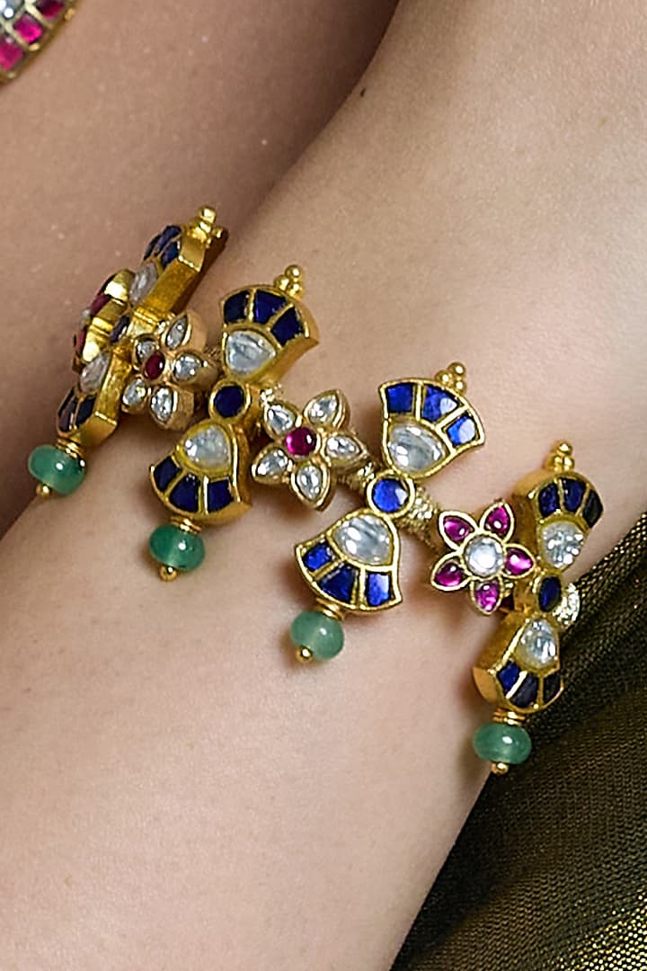 Yellow Gold Finish Baroque Pearl Adjustable Bracelet by Joules By Radhika at Pernia's Pop Up Shop
