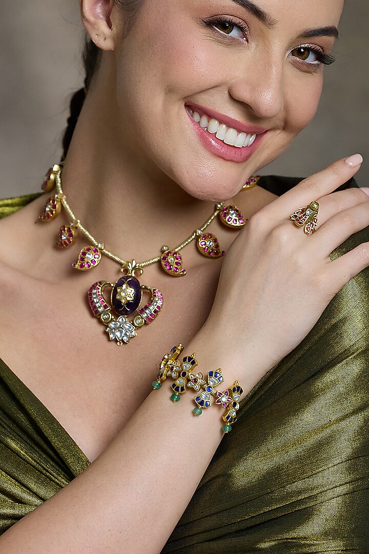 Yellow Gold Finish Baroque Pearl Adjustable Bracelet by Joules By Radhika at Pernia's Pop Up Shop