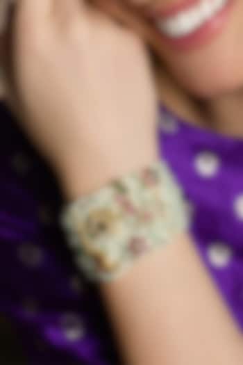 Yellow Gold Finish Emerald & Ruby Beaded Bracelet by Joules By Radhika at Pernia's Pop Up Shop