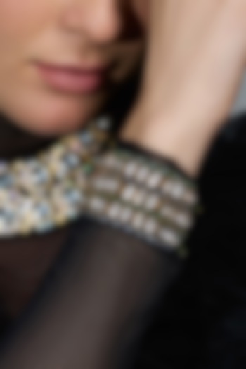 Yellow Gold Finish Navy & Deep Green Beaded Bracelet by Joules By Radhika at Pernia's Pop Up Shop