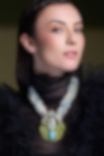 Yellow Gold Finish Turquoise Stone & Pearl Handcrafted Pendant Necklace by Joules By Radhika at Pernia's Pop Up Shop