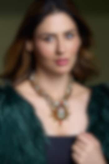 Yellow Gold Finish Beaded Handcrafted Pendant Necklace by Joules By Radhika at Pernia's Pop Up Shop