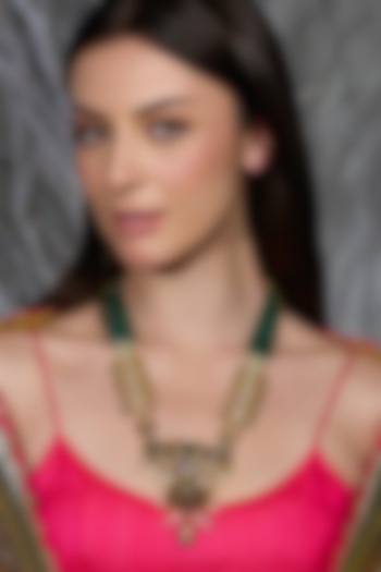 Gold Finish Green & Pink Beaded Pendant Necklace by Joules By Radhika at Pernia's Pop Up Shop