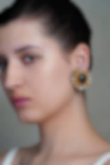 Yellow Gold Finish Multi-Colored Stone Floral Stud Earrings by Joules By Radhika at Pernia's Pop Up Shop