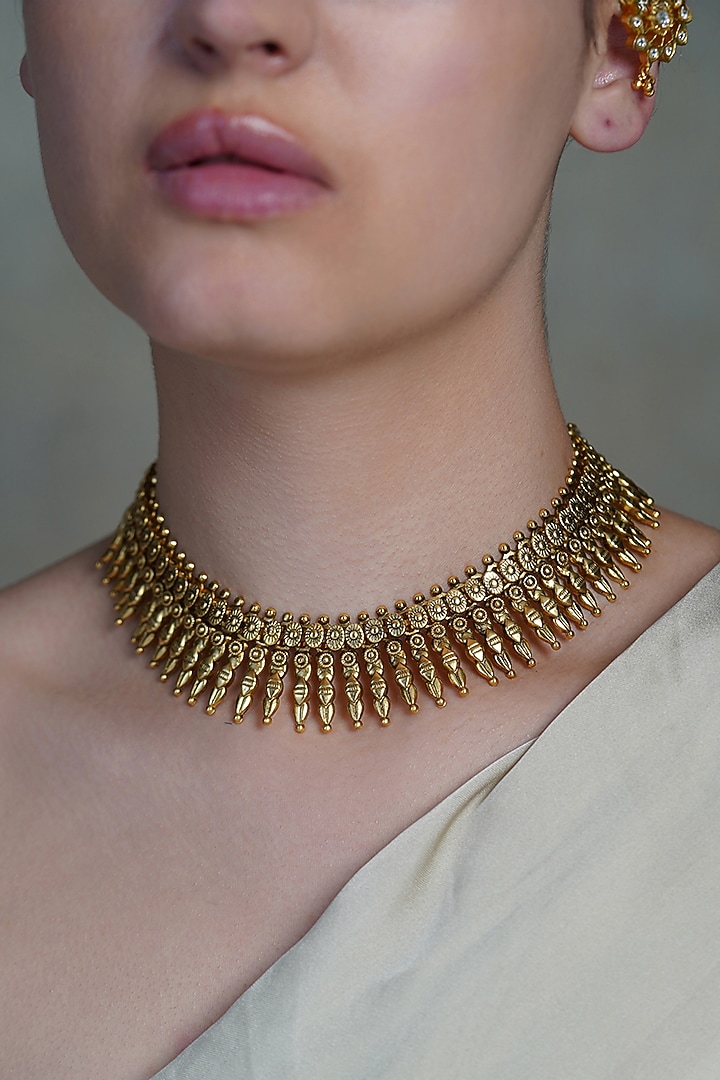 Yellow Gold Finish Spikelet Collar Necklace by Joules By Radhika at Pernia's Pop Up Shop