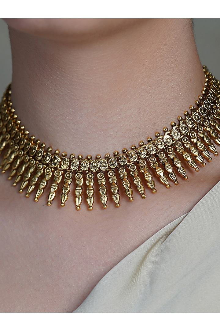 Yellow Gold Finish Spikelet Collar Necklace by Joules By Radhika at Pernia's Pop Up Shop