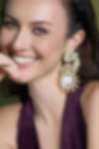 Yellow Gold Finish Ruby Stone & Beaded Dangler Earrings by Joules By Radhika at Pernia's Pop Up Shop