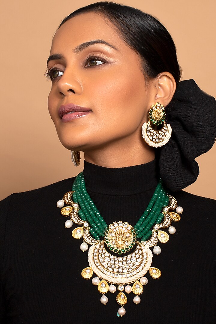 Gold Finish Pearl Necklace Set by Joules By Radhika at Pernia's Pop Up Shop