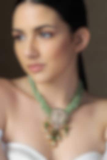 Gold Finish Green Hydro Polki & Agate Beaded Handcrafted Enameled Necklace by Joules By Radhika at Pernia's Pop Up Shop