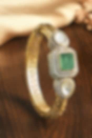 Gold Finish Mint Kundan Polki & Green Stone Kada by Joules By Radhika at Pernia's Pop Up Shop