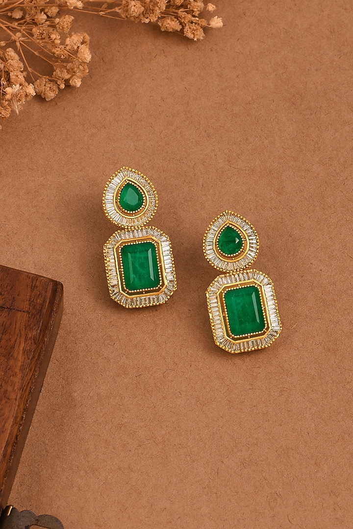 Gold Finish Emerald Green Stone Cascade Drop Earrings by Joules By Radhika at Pernia's Pop Up Shop