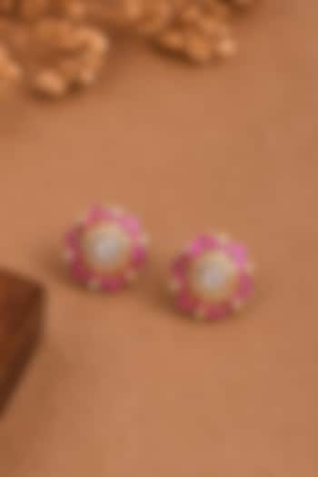 Gold Finish Pink Stone Stud Earrings by Joules By Radhika at Pernia's Pop Up Shop
