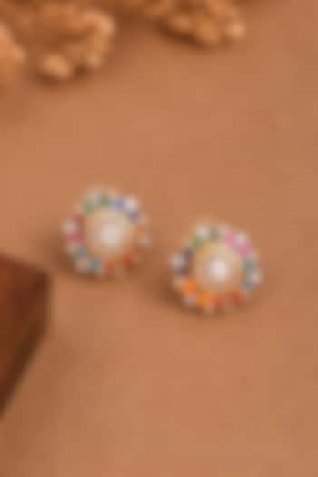 Gold Finish Multi-Colored Stone Star Shaped Stud Earrings by Joules By Radhika at Pernia's Pop Up Shop