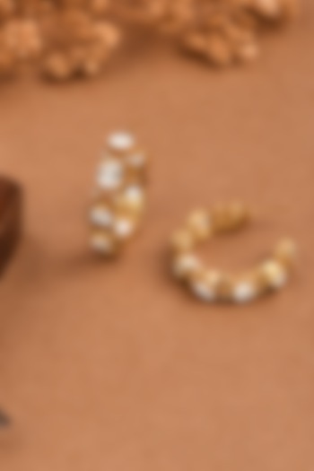 Gold Finish Kundan Polki Half Hoop Earrings by Joules By Radhika at Pernia's Pop Up Shop