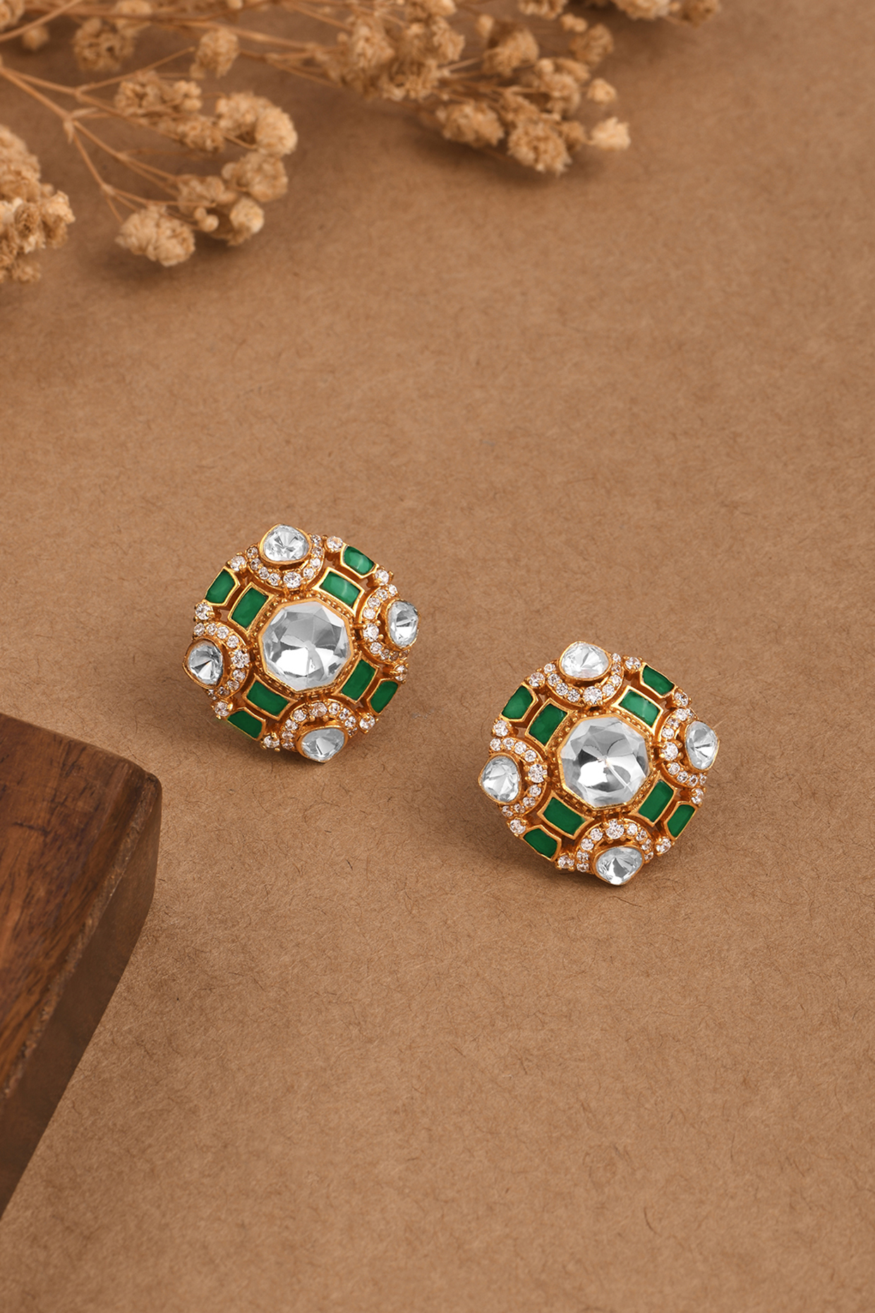 White stone stud earrings in gold online