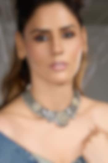Oxidised Silver Finish Motif Choker Necklace by Joules By Radhika at Pernia's Pop Up Shop