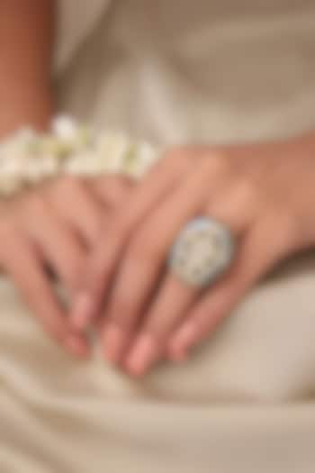 Yellow Gold Finish Floral Work Enameled Ring by Joules By Radhika at Pernia's Pop Up Shop