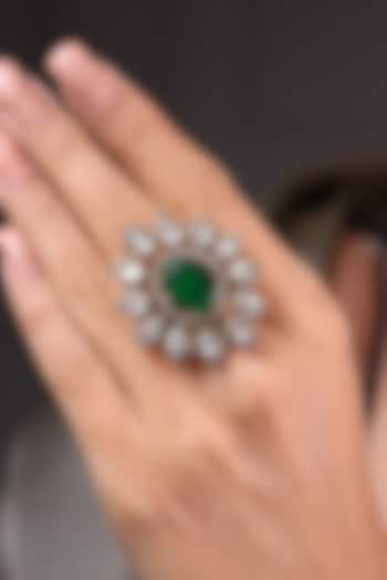 Yellow Gold Finish Green Stone Ring by Joules By Radhika at Pernia's Pop Up Shop