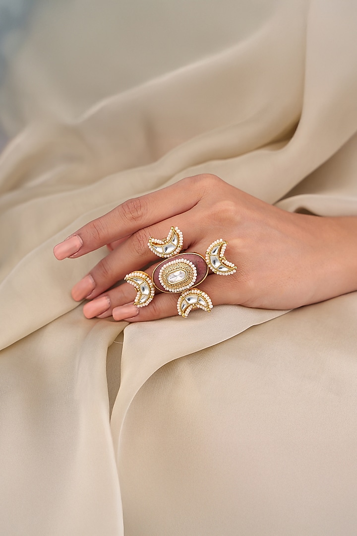 Yellow Gold Finish Floral Ring by Joules By Radhika at Pernia's Pop Up Shop