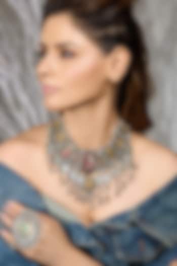 Oxidised Silver Finish Brass Necklace by Joules By Radhika at Pernia's Pop Up Shop