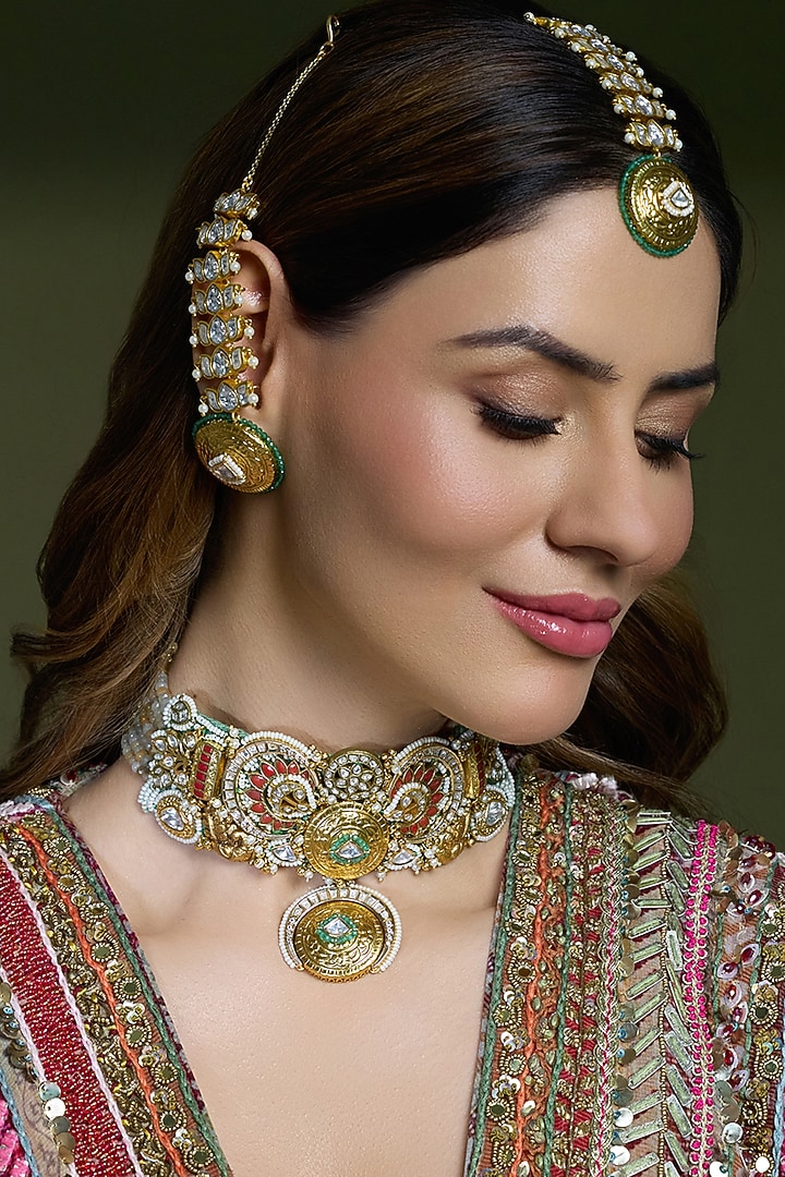 Yellow Gold Finish Teardrop Motif Choker Necklace by Joules By Radhika at Pernia's Pop Up Shop