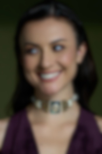 Yellow Gold Finish Blue Stone Choker Necklace by Joules By Radhika at Pernia's Pop Up Shop