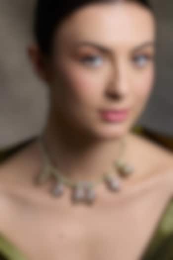 Yellow Gold Finish Pearl Drop Necklace by Joules By Radhika at Pernia's Pop Up Shop