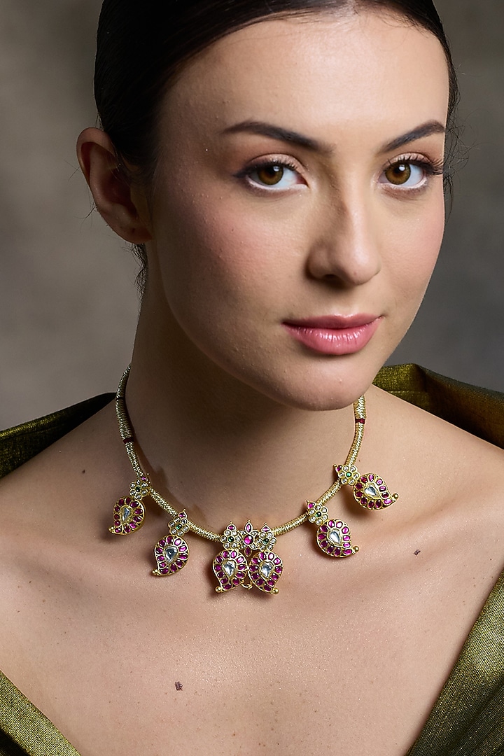 Yellow Gold Finish Pearl Drop Necklace by Joules By Radhika at Pernia's Pop Up Shop