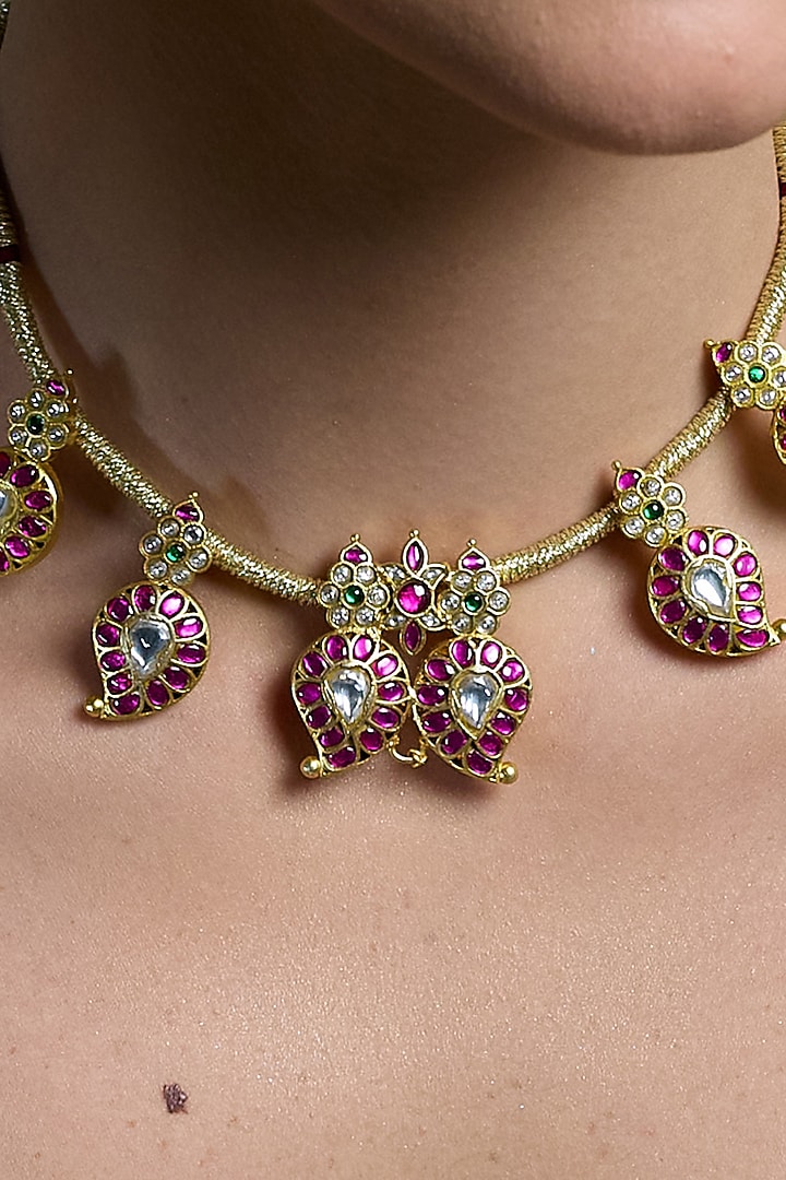 Yellow Gold Finish Pearl Drop Necklace by Joules By Radhika at Pernia's Pop Up Shop