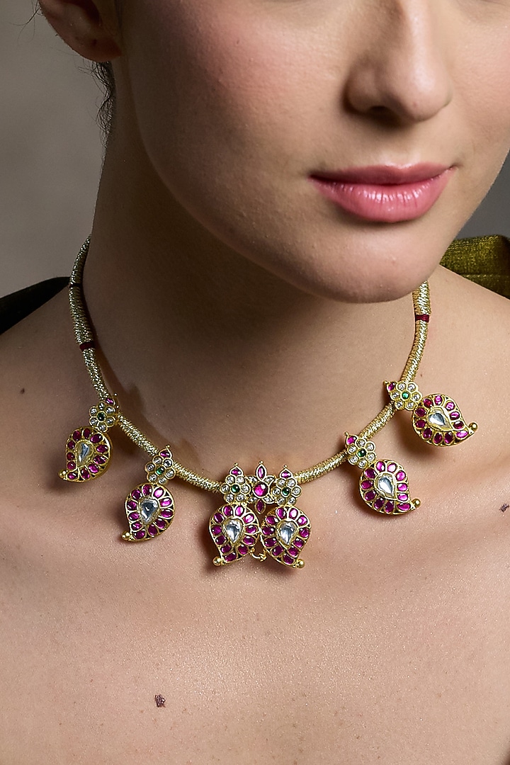 Yellow Gold Finish Pearl Drop Necklace by Joules By Radhika at Pernia's Pop Up Shop