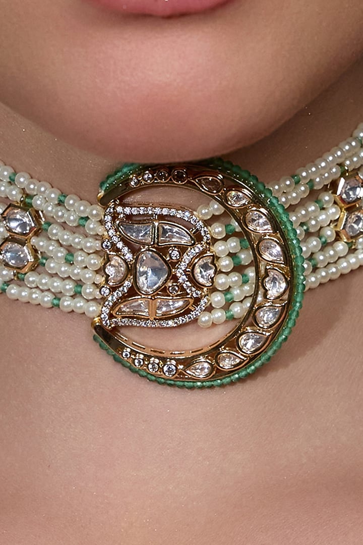 Gold Finish Pearl Necklace Set by Joules By Radhika at Pernia's Pop Up Shop