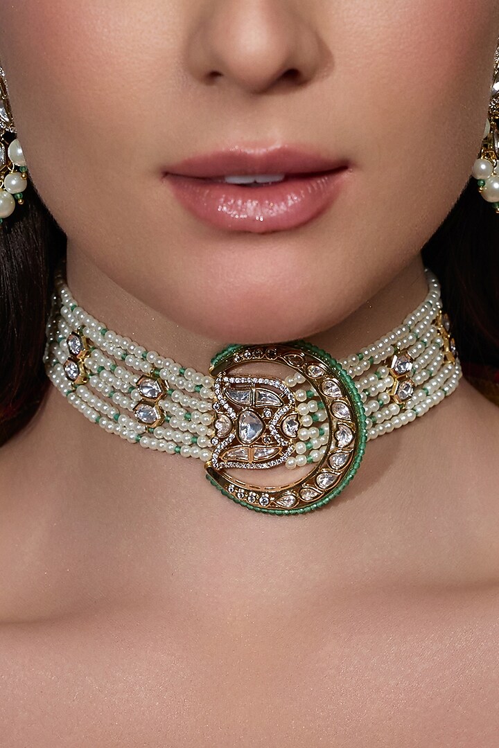 Gold Finish Pearl Necklace Set by Joules By Radhika at Pernia's Pop Up Shop