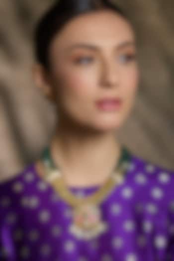 Gold Finish Green & Red Gemstone Necklace Set by Joules By Radhika at Pernia's Pop Up Shop