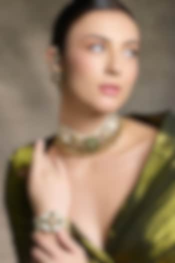 Gold Finish Green & Red Beaded Necklace Set by Joules By Radhika at Pernia's Pop Up Shop