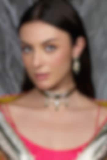 Gold Finish Deep Green Stone Necklace Set by Joules By Radhika at Pernia's Pop Up Shop