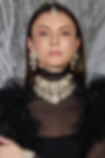 Gold Finish Crystal Drop Necklace Set by Joules By Radhika at Pernia's Pop Up Shop