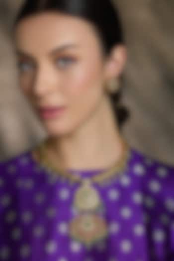 Gold Finish Red & Green Stone Temple Pendant Necklace Set by Joules By Radhika at Pernia's Pop Up Shop