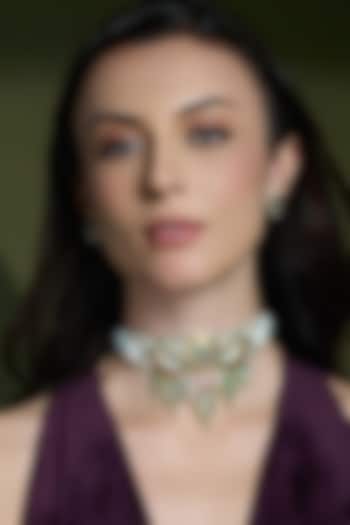 Gold Finish Kundan Polki Floral Choker Necklace Set by Joules By Radhika at Pernia's Pop Up Shop