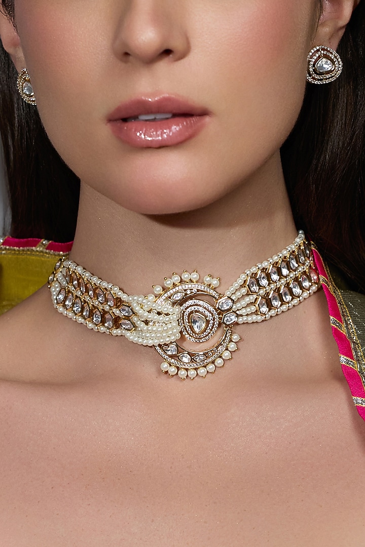 Gold Finish Brass Necklace Set by Joules By Radhika at Pernia's Pop Up Shop