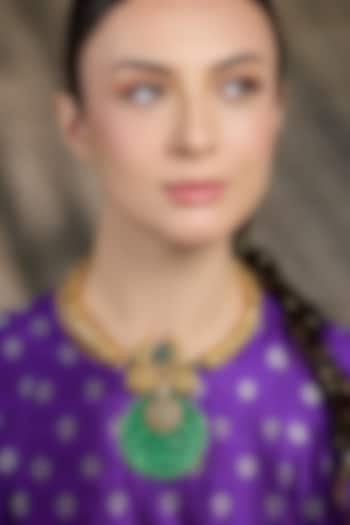 Gold Finish Green Stone Handcrafted Necklace by Joules By Radhika at Pernia's Pop Up Shop
