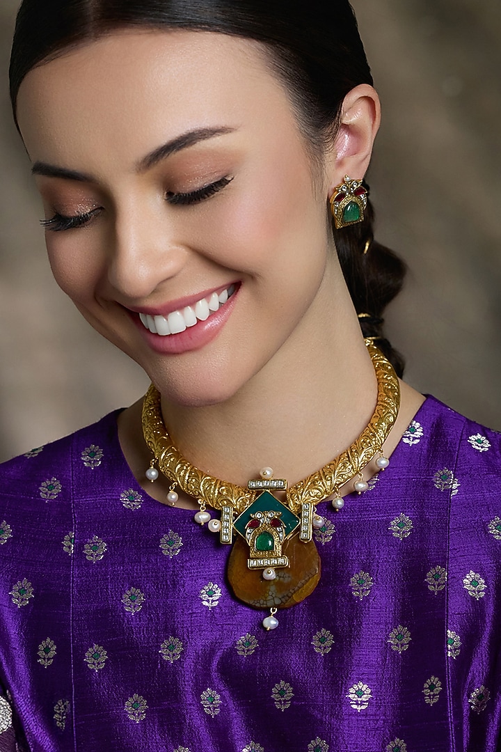 Gold Finish Pearl Necklace Set by Joules By Radhika at Pernia's Pop Up Shop