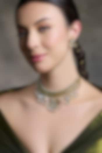 Gold Finish Kundan Polki & Pearl Floral Necklace Set by Joules By Radhika at Pernia's Pop Up Shop