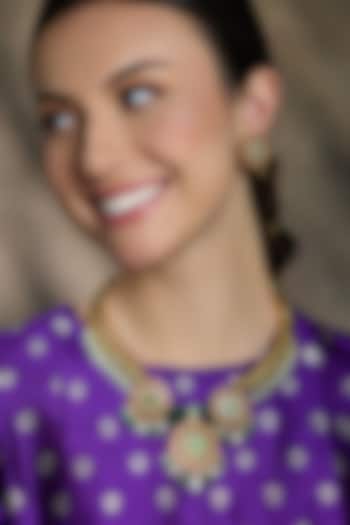 Gold Finish Kundan Polki Floral Choker Necklace Set by Joules By Radhika at Pernia's Pop Up Shop