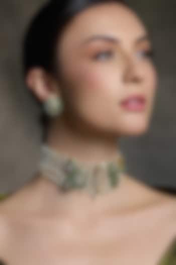 Gold Finish Pearl Choker Necklace Set by Joules By Radhika at Pernia's Pop Up Shop