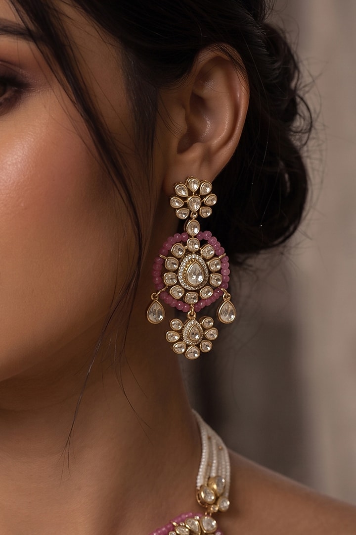 Gold Finish Kundan Polki & Red Stone Choker Necklace Set by Joules By Radhika at Pernia's Pop Up Shop