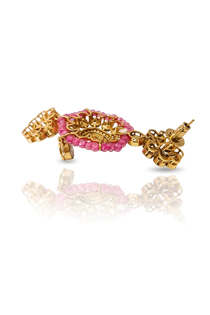 Gold Finish Kundan Polki & Red Stone Choker Necklace Set by Joules By Radhika at Pernia's Pop Up Shop