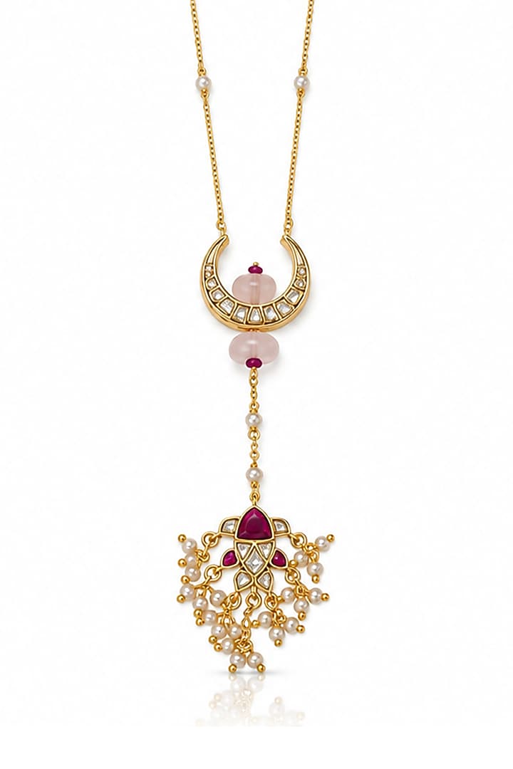 Gold Finish Zircon Pendant Necklace by Joules By Radhika at Pernia's Pop Up Shop