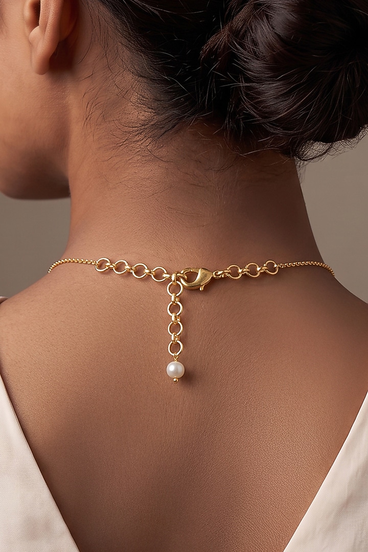 Gold Finish Zircon Pendant Necklace by Joules By Radhika at Pernia's Pop Up Shop
