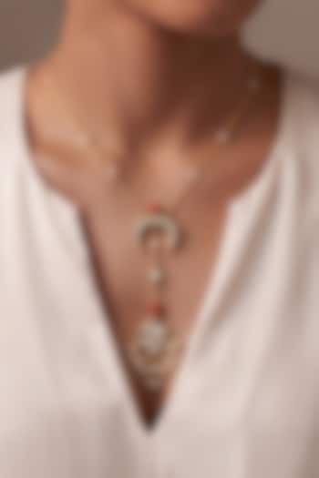 Gold Finish Ruby Stone Pendant Necklace by Joules By Radhika at Pernia's Pop Up Shop